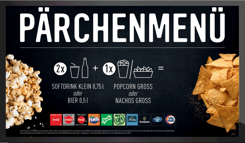 Cinemaxx - Ansicht für eine Pärchenmenü